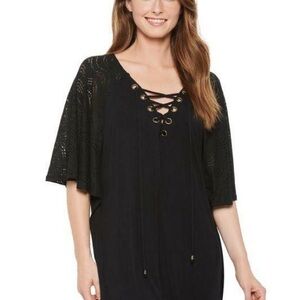 Chic Black Lace-Up Swim Cover-Up